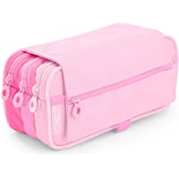 Estuche Portatodo Triple de Amplios Apartados Interiores con Tres Cremalleras para Material Escolar o Neceser. Blush…